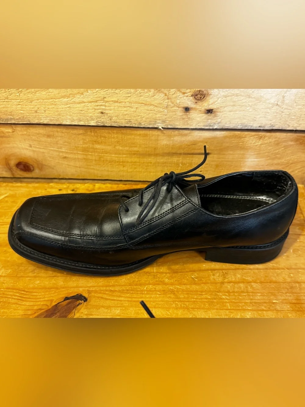 Bostonian Men’s Black Leather Square Toe Lace-Up Dress Shoes - Size 10
